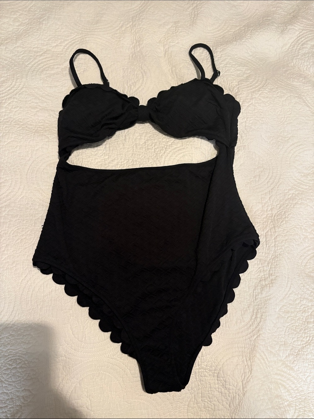 Black Scalloped One-Piece Cutout Swimsuit